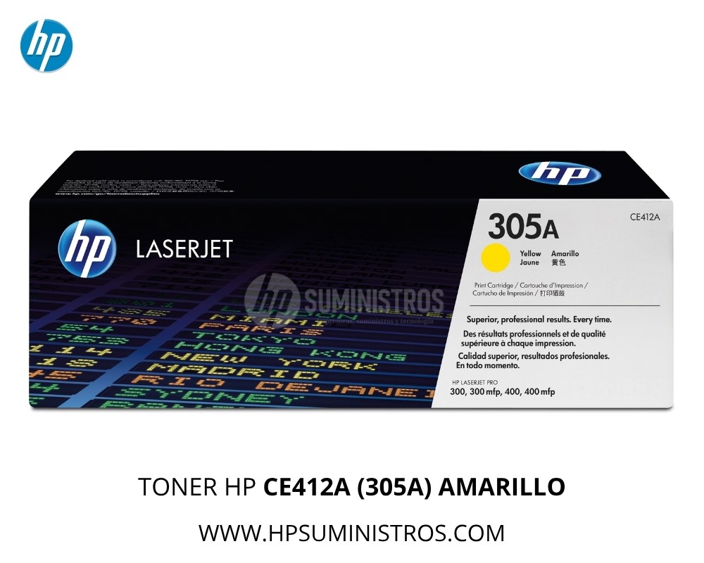 Tóner HP CE412A (305A) AMARILLO Original - 2.600 Páginas - LaserJet Pro 300/400