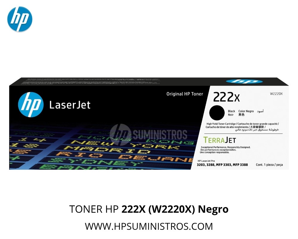 TONER HP 222X (W2220X) Negro para Color LaserJet Pro 4201, 4202, MFP 4301
