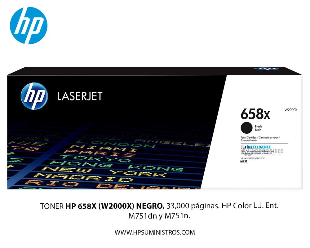 TONER HP 658X (W2000X) NEGRO. 33,000 páginas. HP Color L.J. Ent. M751dn y M751n.