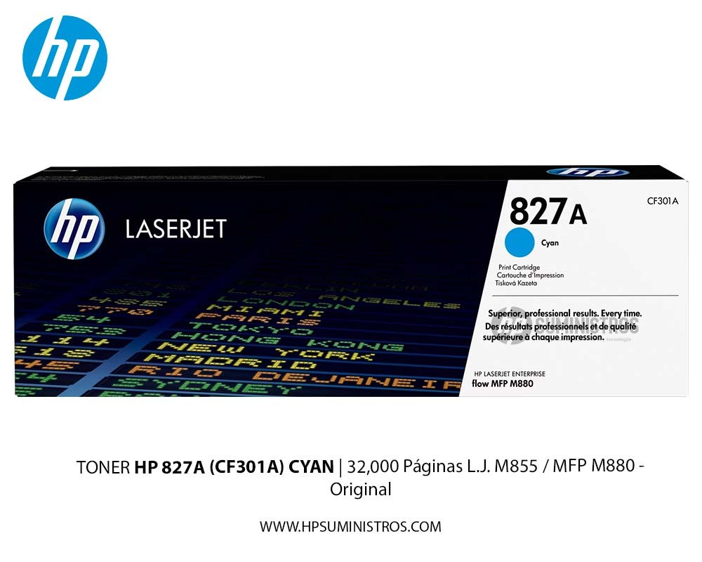 TONER HP 827A (CF301A) CYAN | 32,000 Páginas L.J. M855 / MFP M880 - Original