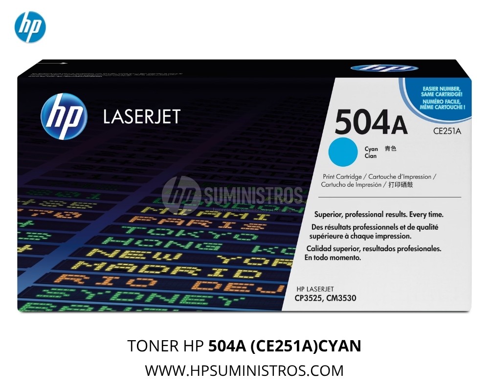 TONER HP 504A (CE251A)CYAN Original | 7,000 Páginas L.J. CP3525 / CM3530