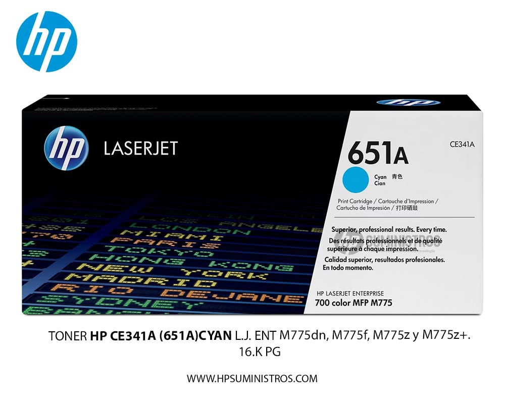 TONER HP CE341A (651A)CYAN L.J. ENT M775dn, M775f, M775z y M775z+.  16.K PG