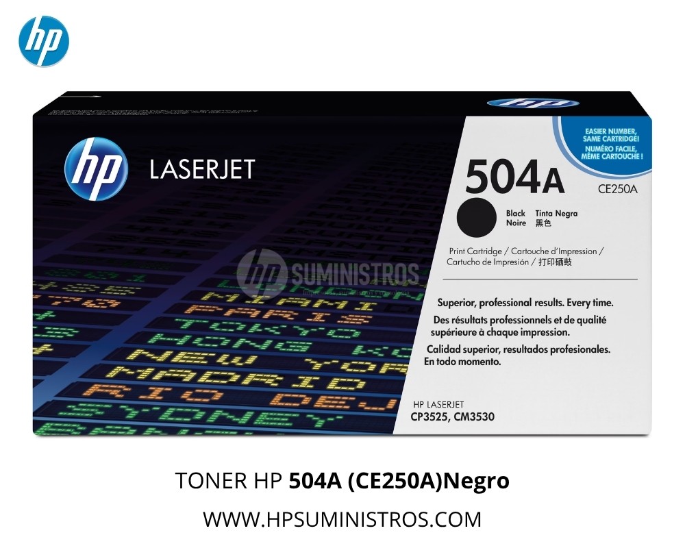 TONER HP 504A (CE250A)Negro  Original | 5,000 Páginas  L.J. CP3525 / CM3530