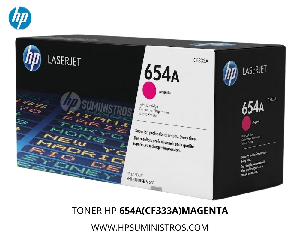 TONER HP 654A(CF333A)MAGENTA| 15,000 Páginas | L.J. M651dn/ M651xh - Original