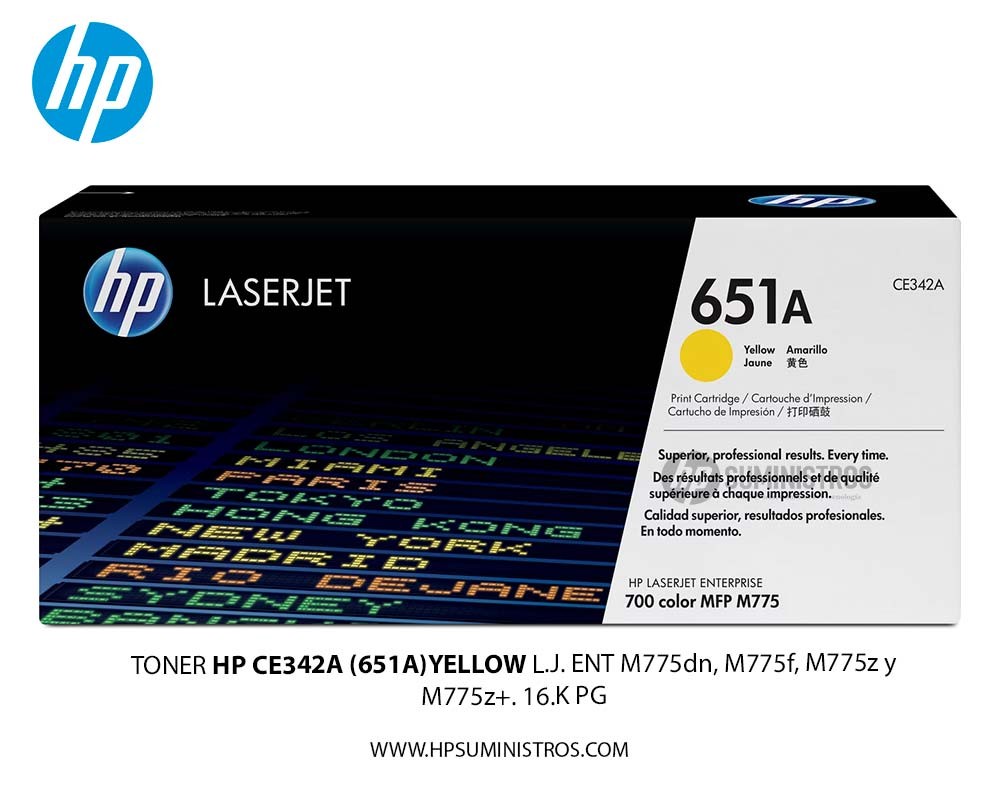 TONER HP CE342A (651A)YELLOWL.J. ENT M775dn, M775f, M775z y M775z+.  16.K PG