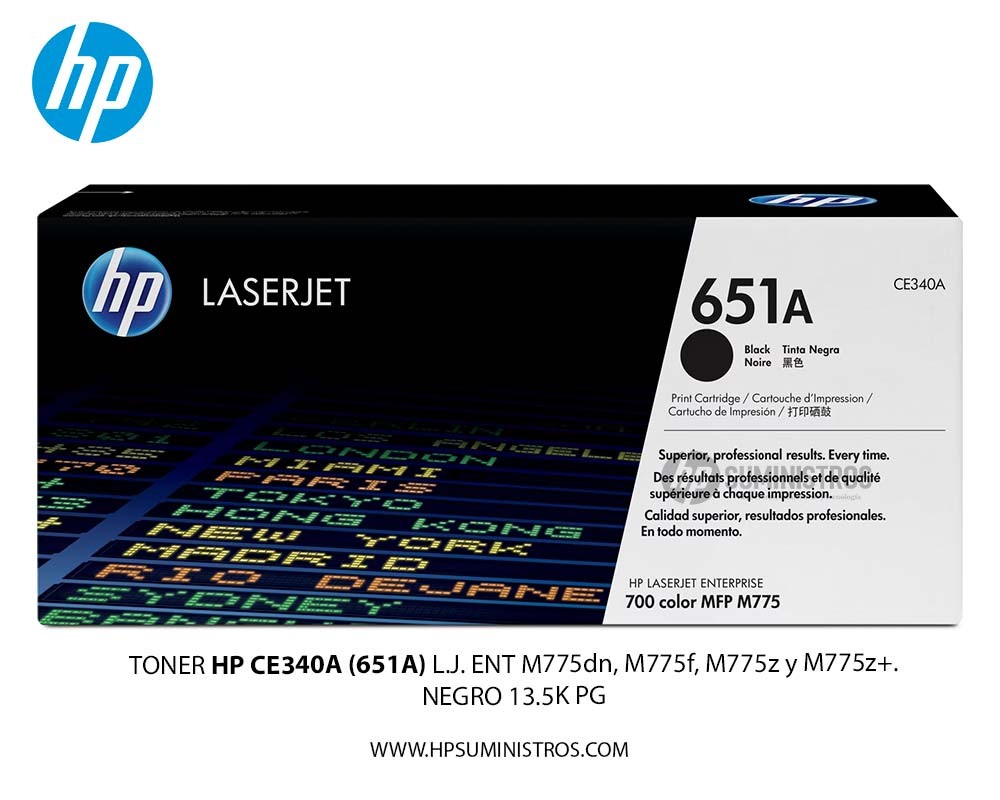 TONER HP CE340A (651A) L.J. ENT M775dn, M775f, M775z y M775z+. NEGRO 13.5K PG